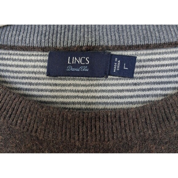 Lincs David Chu Men's Sweater Cotton Cashmere Elbow Patch Crew Neck Size L - Picture 2 of 16